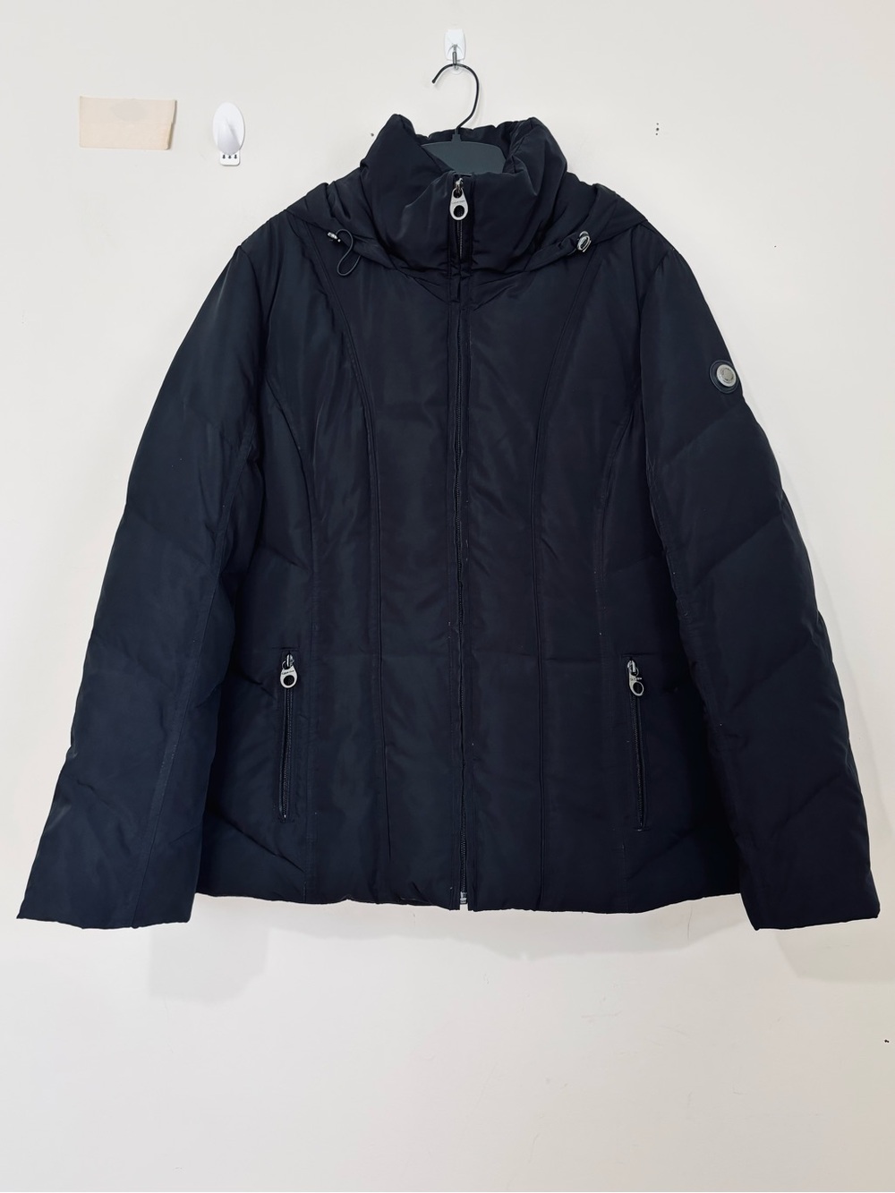 Calvin Klein womenXL down feather black hooded zip up winter outdoor puffer coat